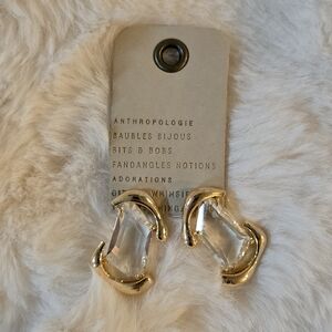 Anthropologie Gold and Clear Glass Pierced Earrings